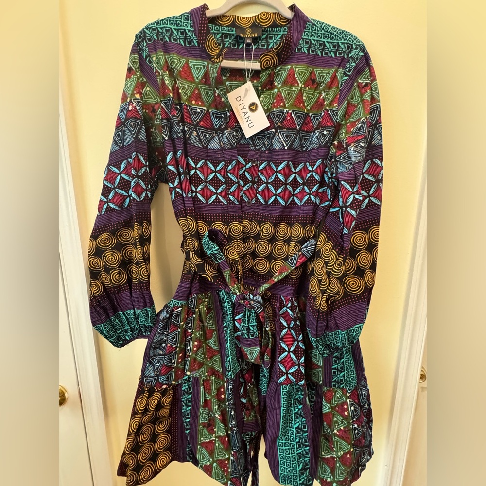 Malia Women's African Dress (Teal Maroon Multipattern)